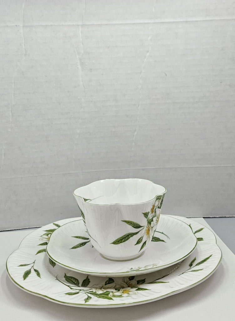 Shelley England Dainty Porcelain Cup Saucer Trio Syringa Pattern Green Trim