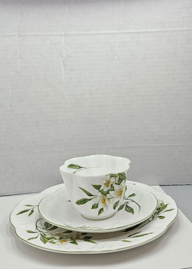 Shelley England Dainty Porcelain Cup Saucer Trio Syringa Pattern Green Trim