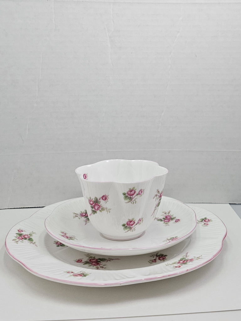 Shelley England Dainty Porcelain Cup Saucer Trio Bridal Rose Pattern Pink Trim