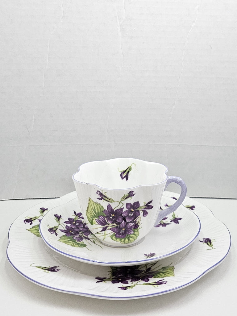 Shelley England Dainty Porcelain Cup Saucer Trio Violets Pattern Lavender Trim