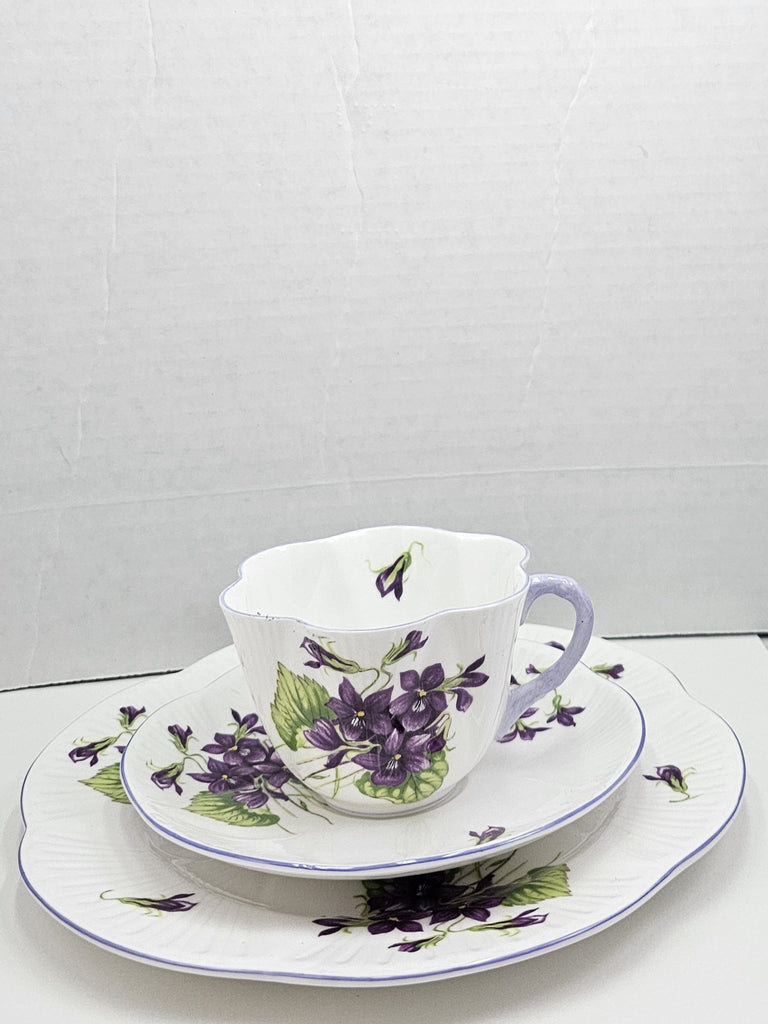 Shelley England Dainty Porcelain Cup Saucer Trio Violets Pattern Lavender Trim