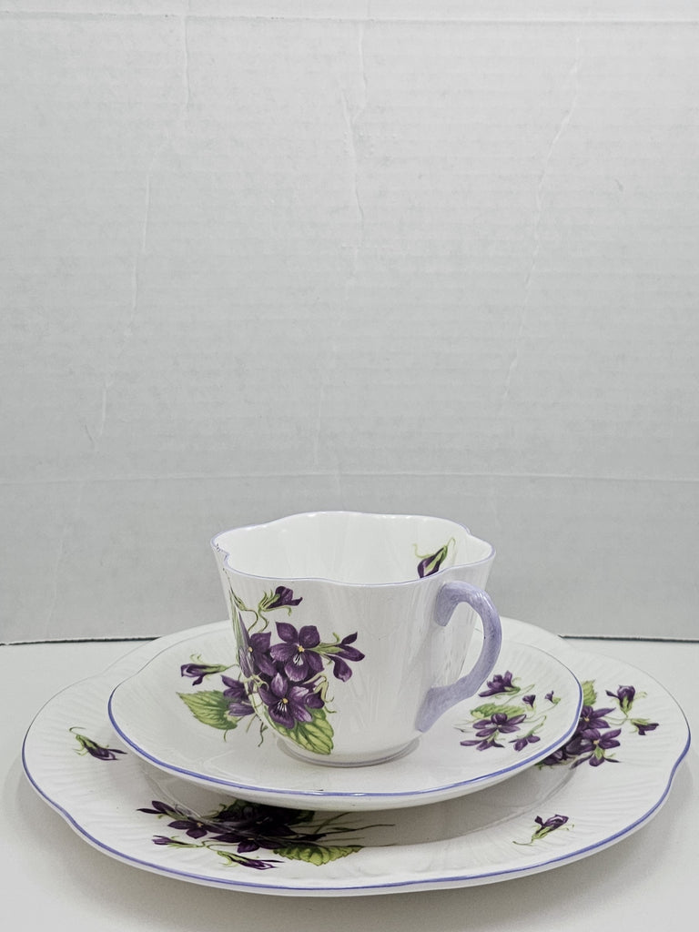 Shelley England Dainty Porcelain Cup Saucer Trio Violets Pattern Lavender Trim