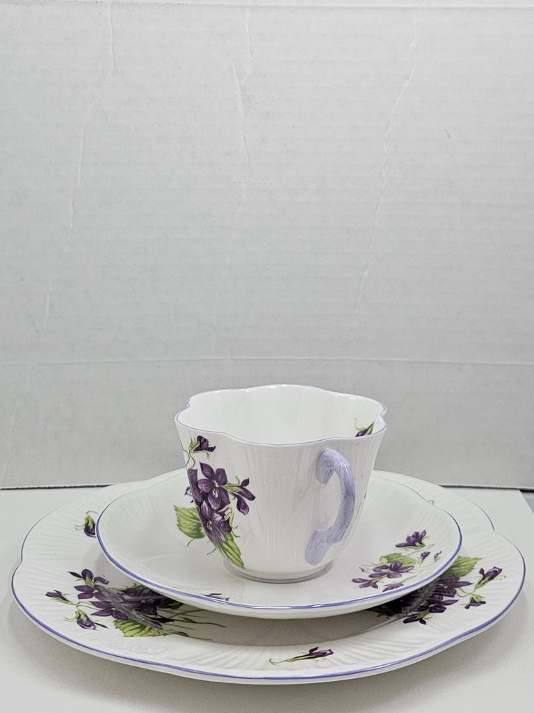 Shelley England Dainty Porcelain Cup Saucer Trio Violets Pattern Lavender Trim