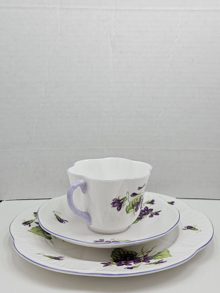 Shelley England Dainty Porcelain Cup Saucer Trio Violets Pattern Lavender Trim