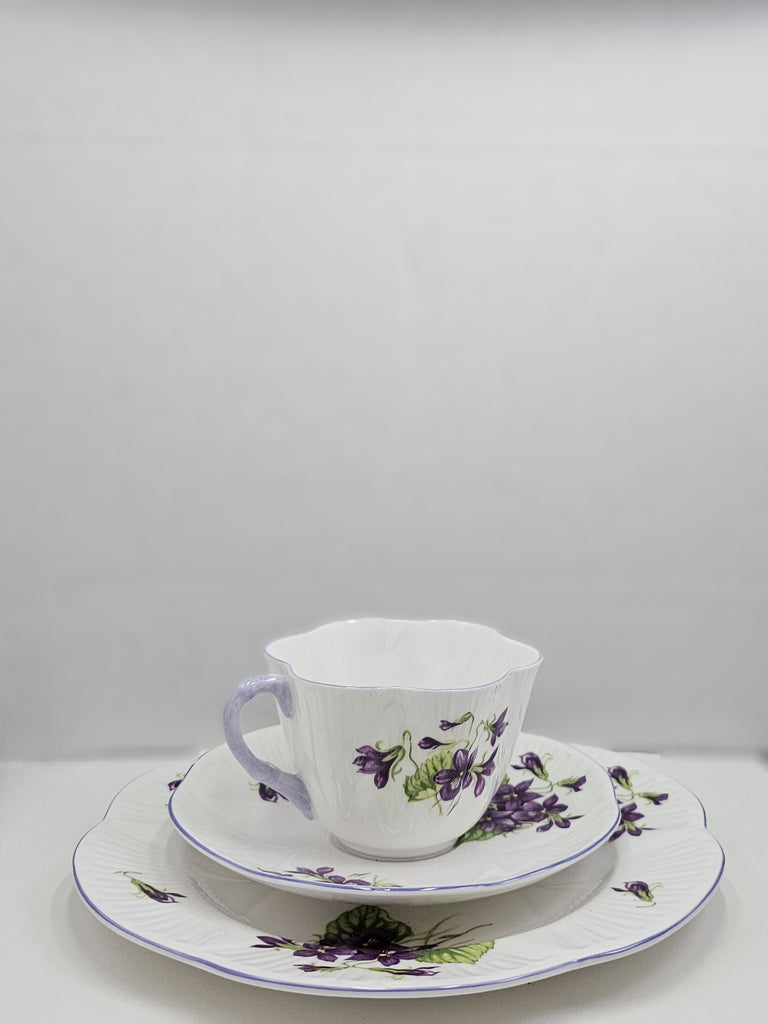 Shelley England Dainty Porcelain Cup Saucer Trio Violets Pattern Lavender Trim