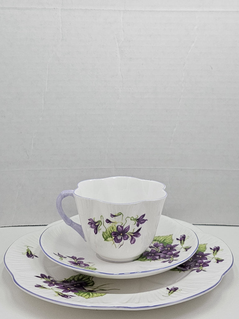 Shelley England Dainty Porcelain Cup Saucer Trio Violets Pattern Lavender Trim