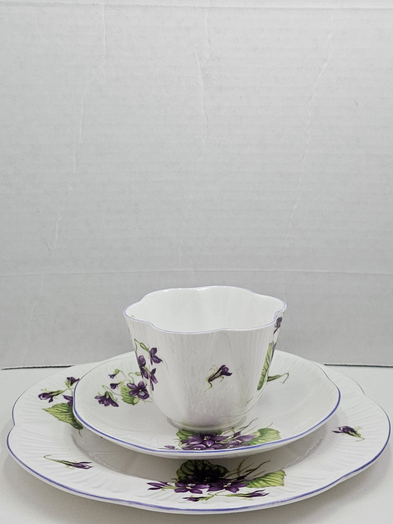 Shelley England Dainty Porcelain Cup Saucer Trio Violets Pattern Lavender Trim