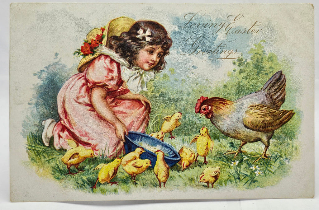 Easter Postcard Young Girl with Baby Chicks Undivided Tuck Pub Brundage Attributed