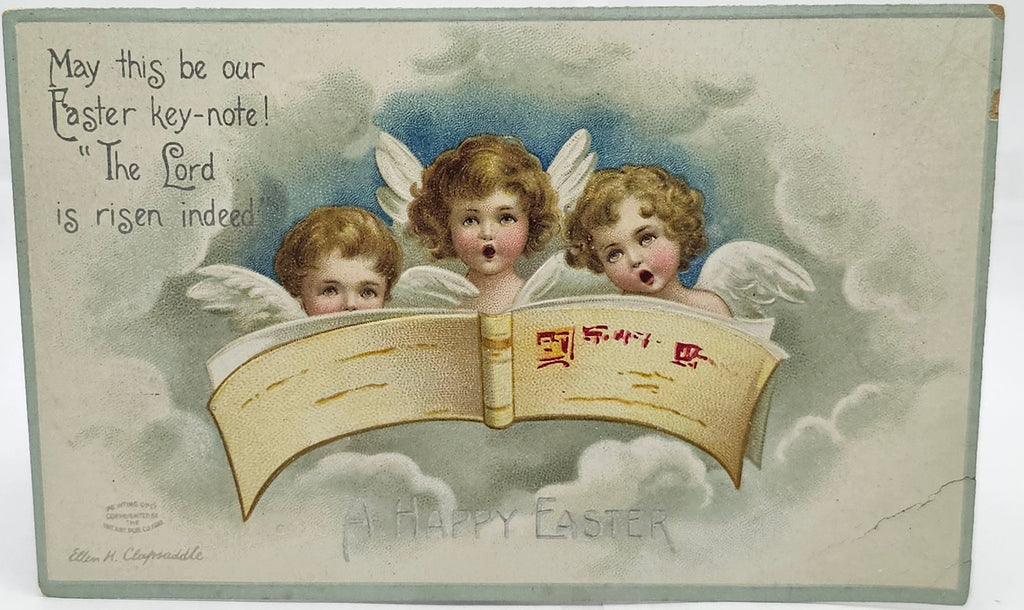 Easter Postcard Angel Children Singing Hymns Silver Embossed Artist Ellen Clapsaddle Series 3334