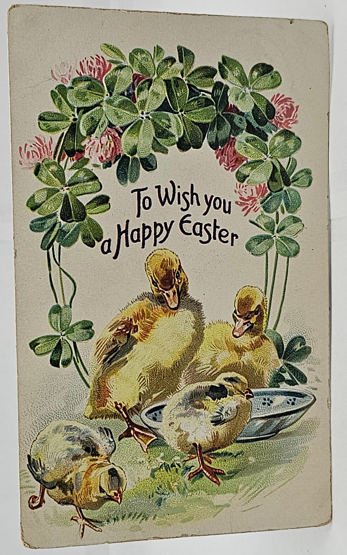 Easter Postcard Embossed Card of Ducks & Clover Raphael Tuck Publishing No 172