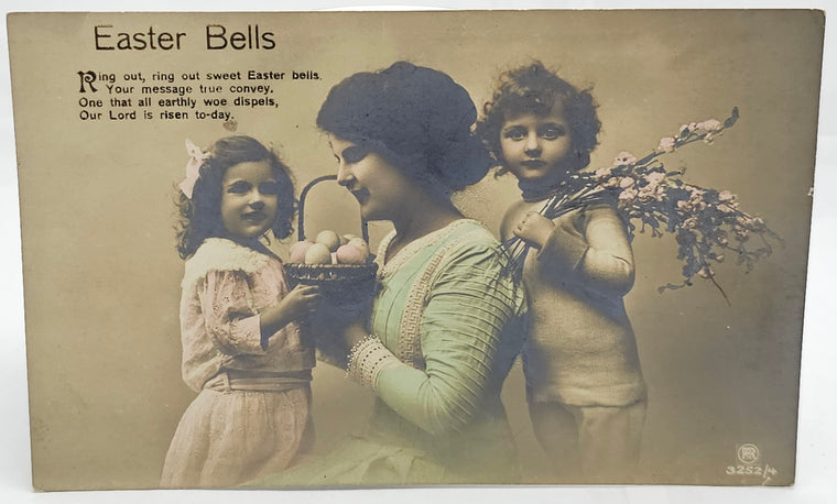 Easter Postcard RPPC Hand Tinted Mother With Children