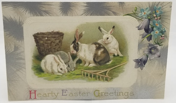 Easter Postcard Embossed Bunny Rabbits Silver Highlights Winsch Pub