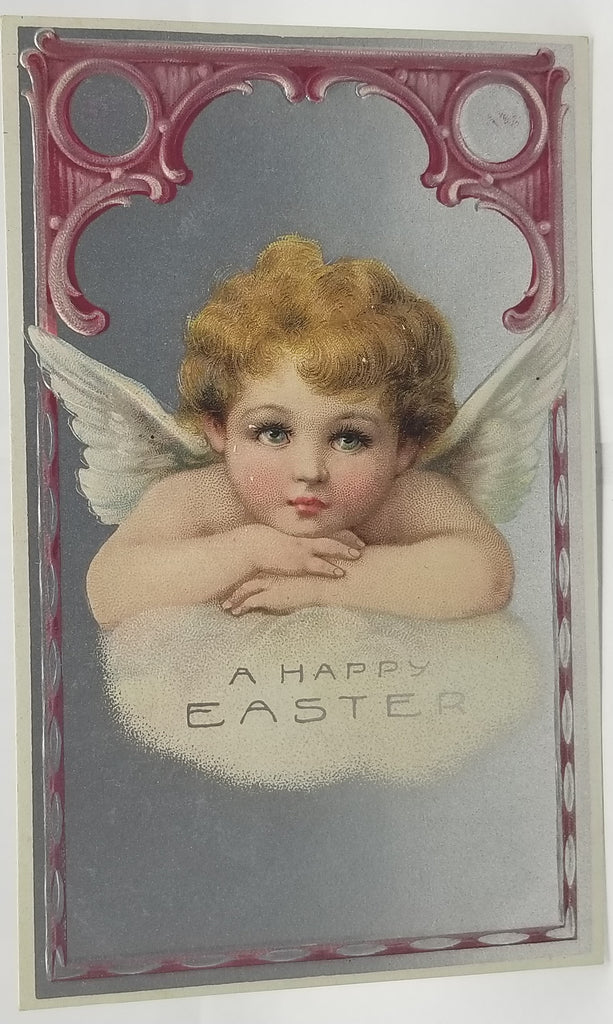 Easter Postcard Artist Brundage Angel on Cloud Silver Background