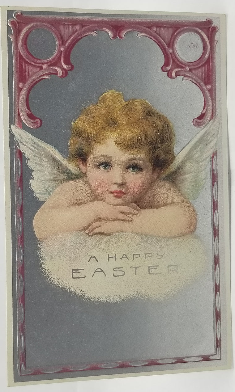 Easter Postcard Artist Brundage Angel on Cloud Silver Background