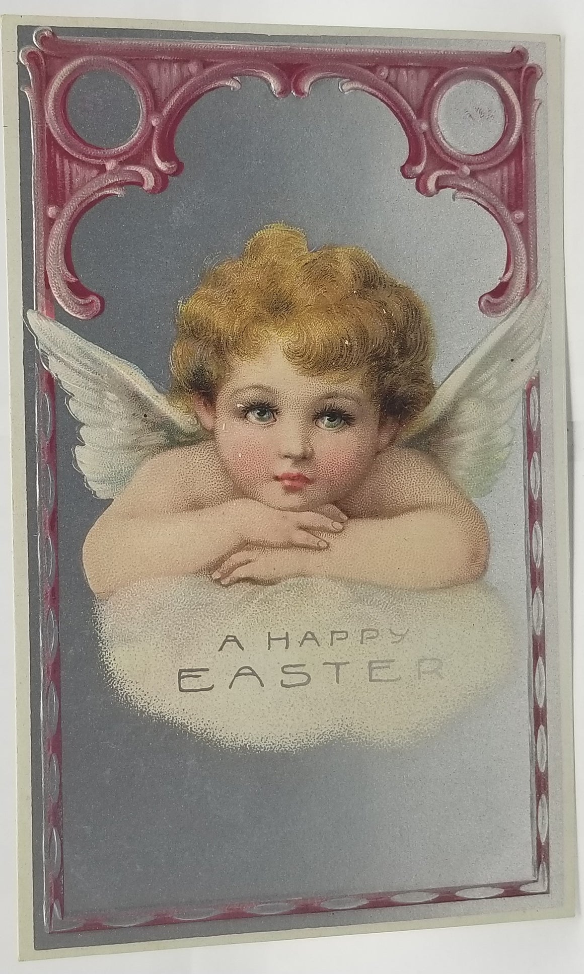 Easter Postcard Artist Brundage Angel on Cloud Silver Background
