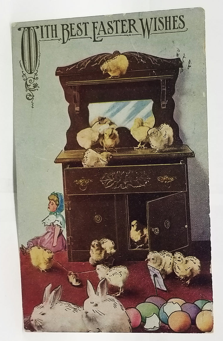 Easter Postcard Chicks Bunnies & Eggs