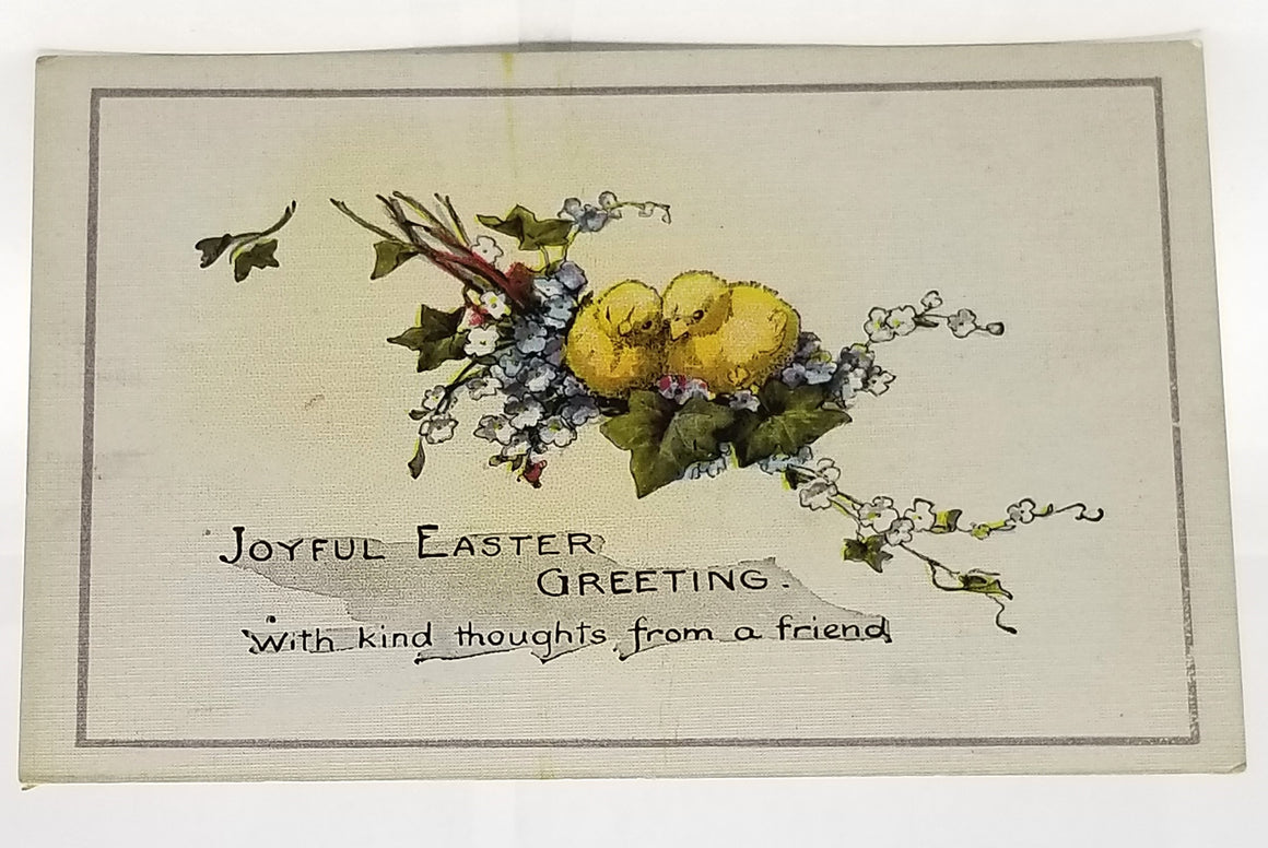 Antique Easter Postcard, Vintage Holiday Post Card, Baby Chicks Resting on Flower Branch Arts Craft Period