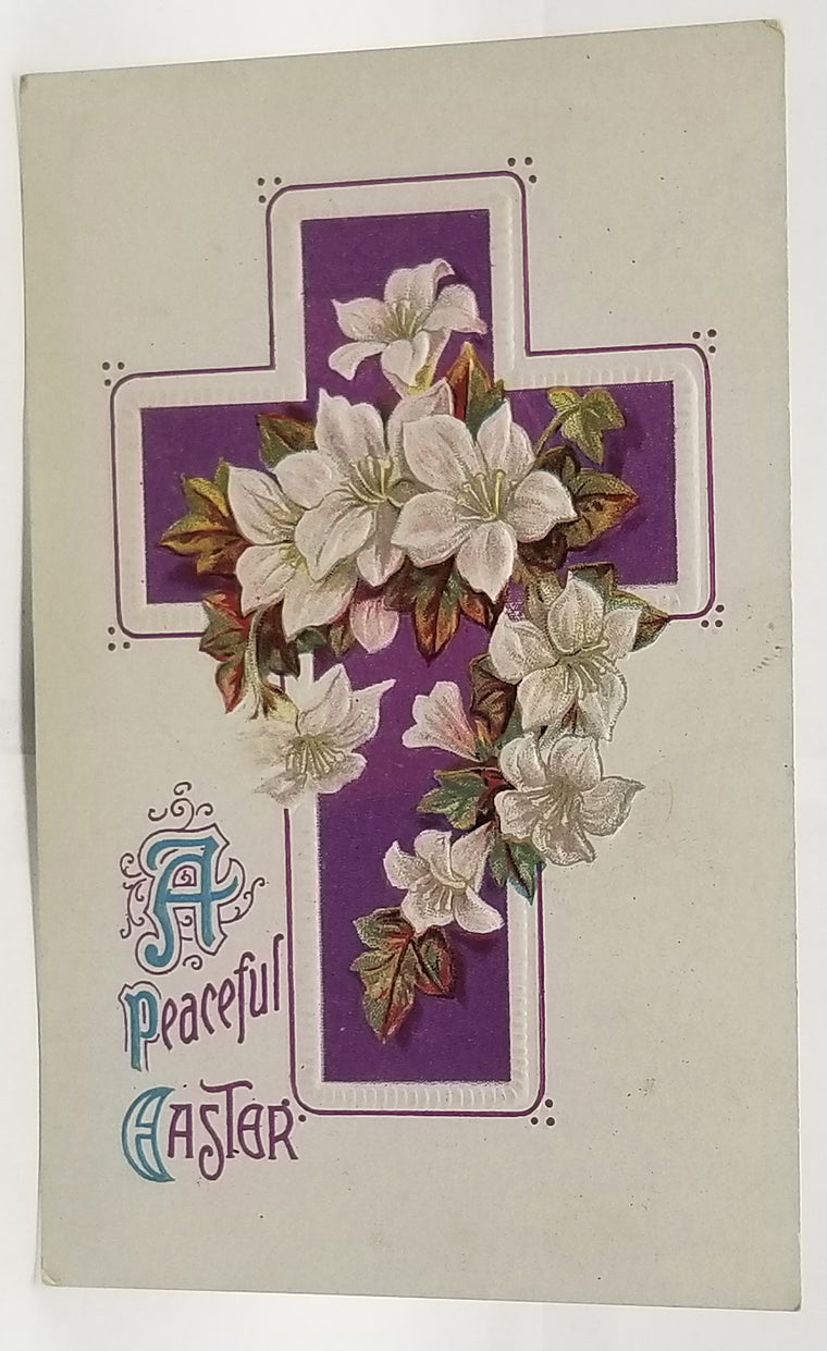 Easter Postcard Purple Cross White Lily Flowers