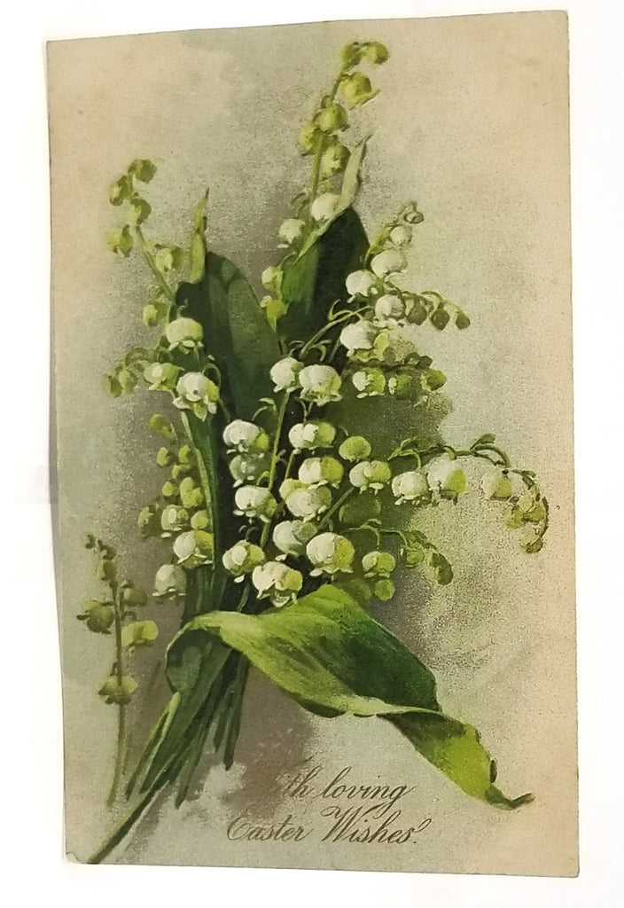 Easter Postcard Lily of Valley Flowers Bouquet & Greetings Artist C. Klein