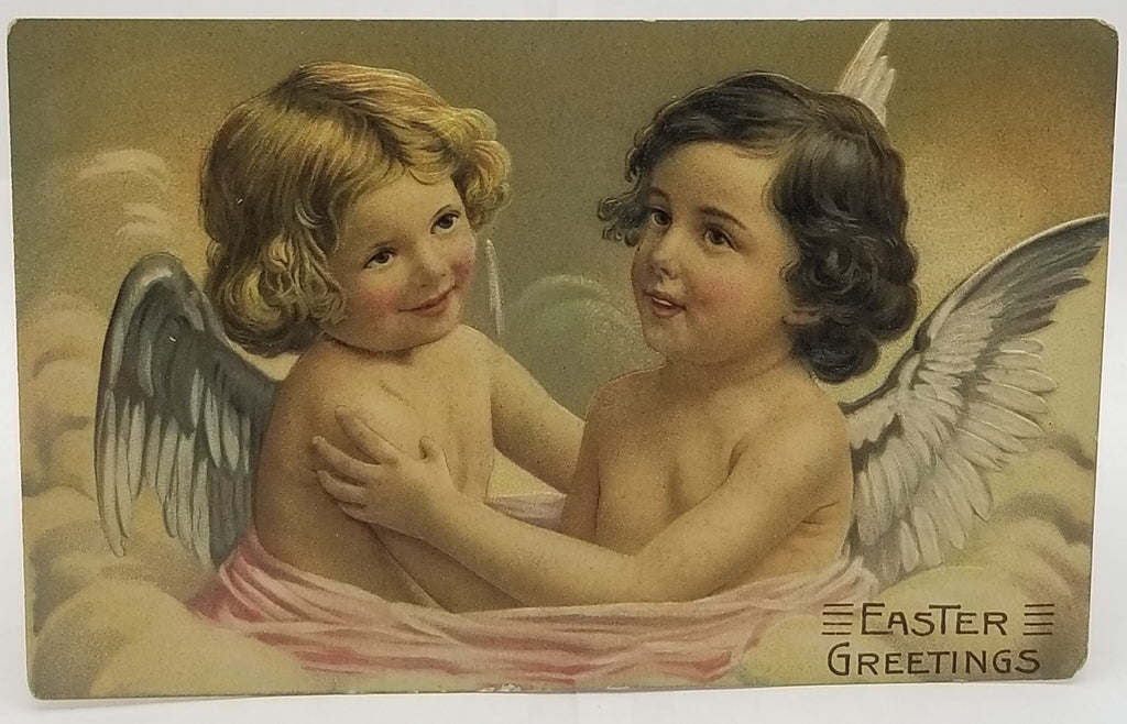 Easter Postcard Two Angels in Clouds Embracing No 1249 Germany