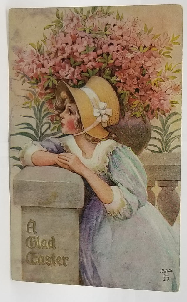 Easter Postcard Reveries Pretty Young Girl in Bonnet Raphael Tuck Oilette Card