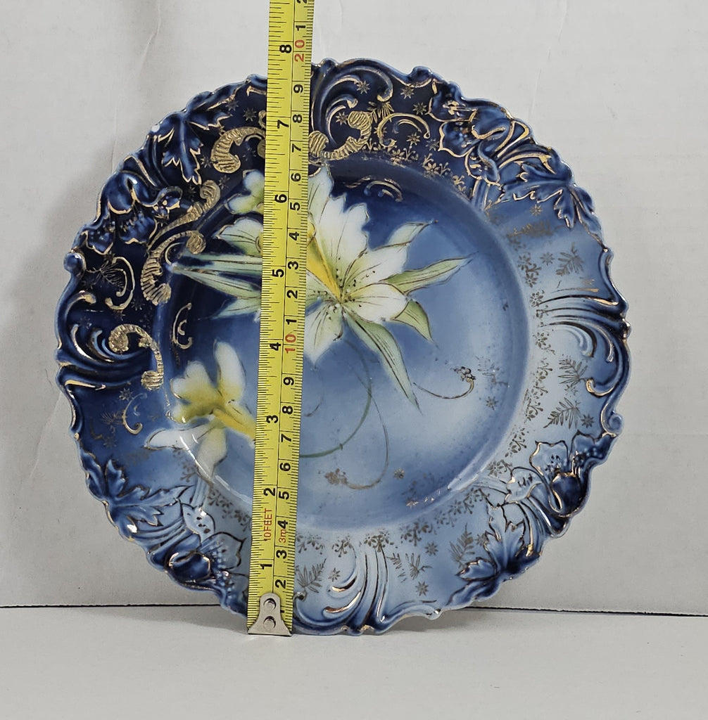 RS Prussia Cobalt Porcelain Plate Daffodils with Gold Stencil Saxe Altenburg