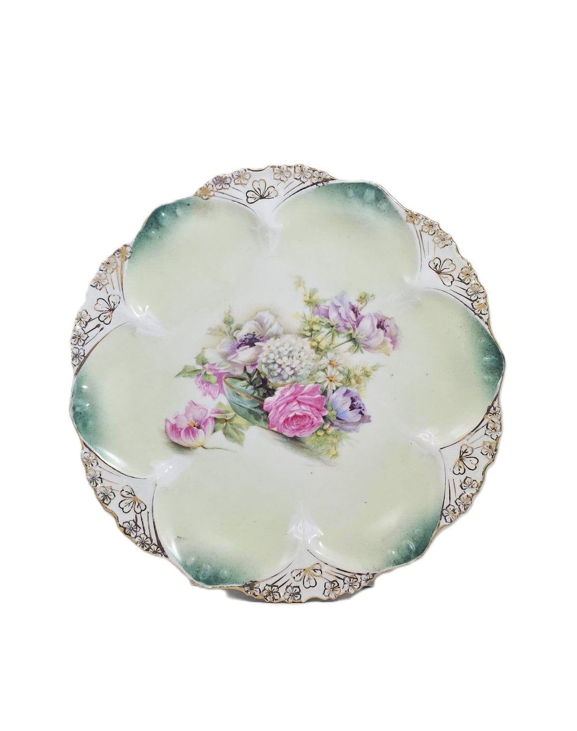 Prussia Porcelain Plate Clover Mold 82 Roses Snowball FD31a Pattern