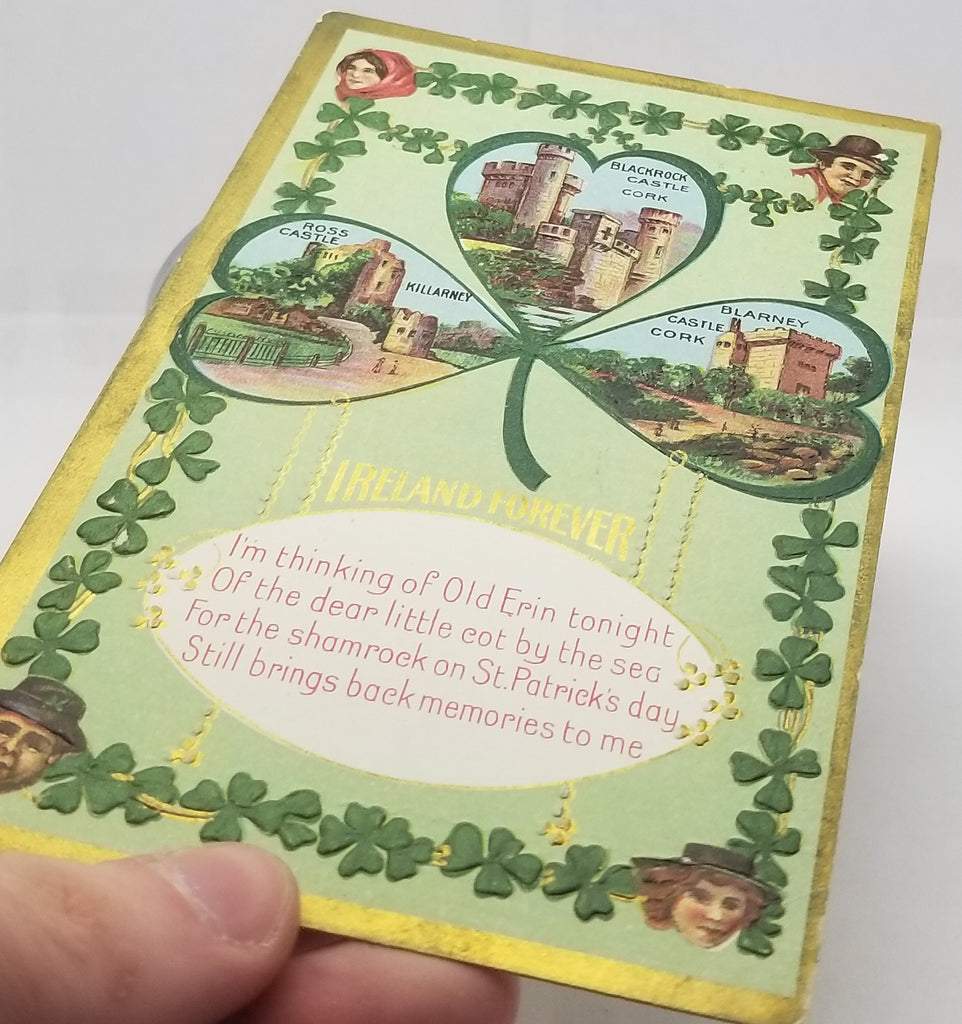 Saint Patrick's Day Postcard, Irish Themed Card, St Patrick Ireland Forever Shamrock with Castle