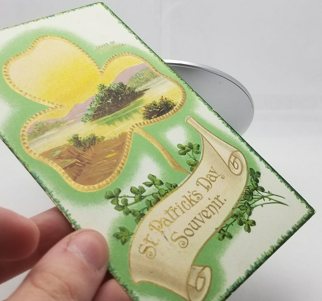 Saint Patrick's Day Postcard, Irish Themed Card, St Patrick Gold Embossed Lakes of Killarney