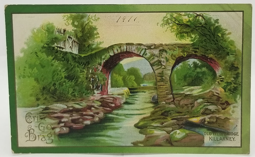 Saint Patrick's Day Postcard, Irish Themed Card, St Patrick Old Killarney Bridge Landscape Scene