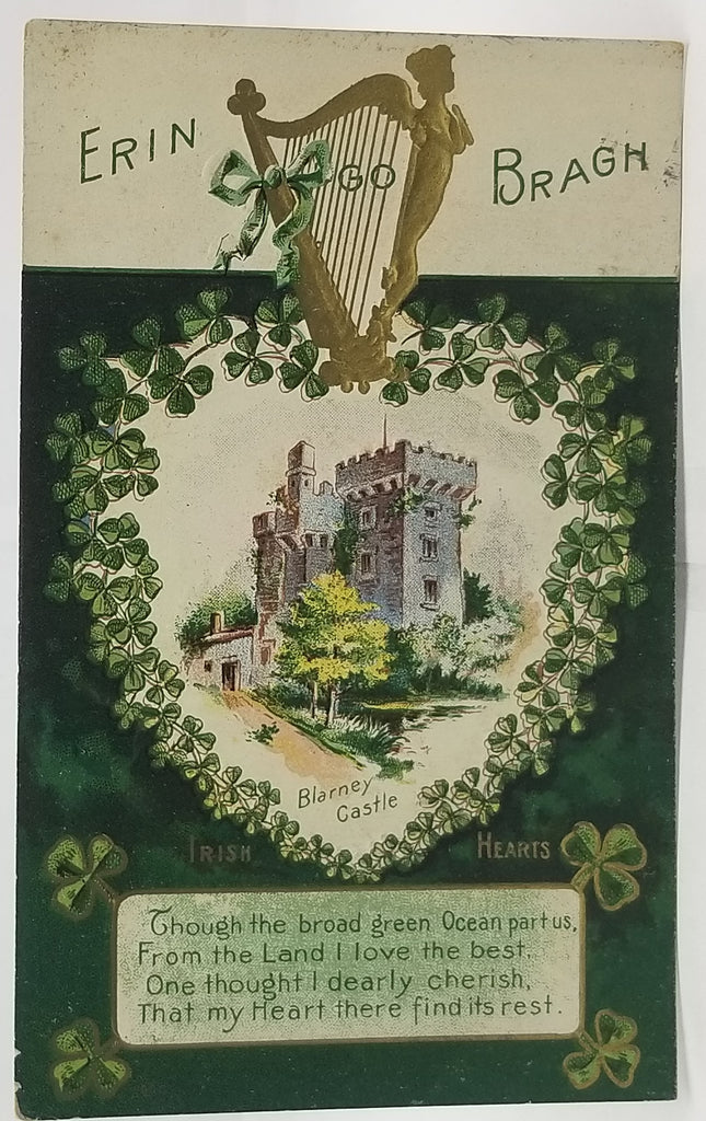 Saint Patrick's Day Postcard, Irish Themed Card, St Patrick Gold Embossed Dunmore Landscape White Pipe Winsch Pub