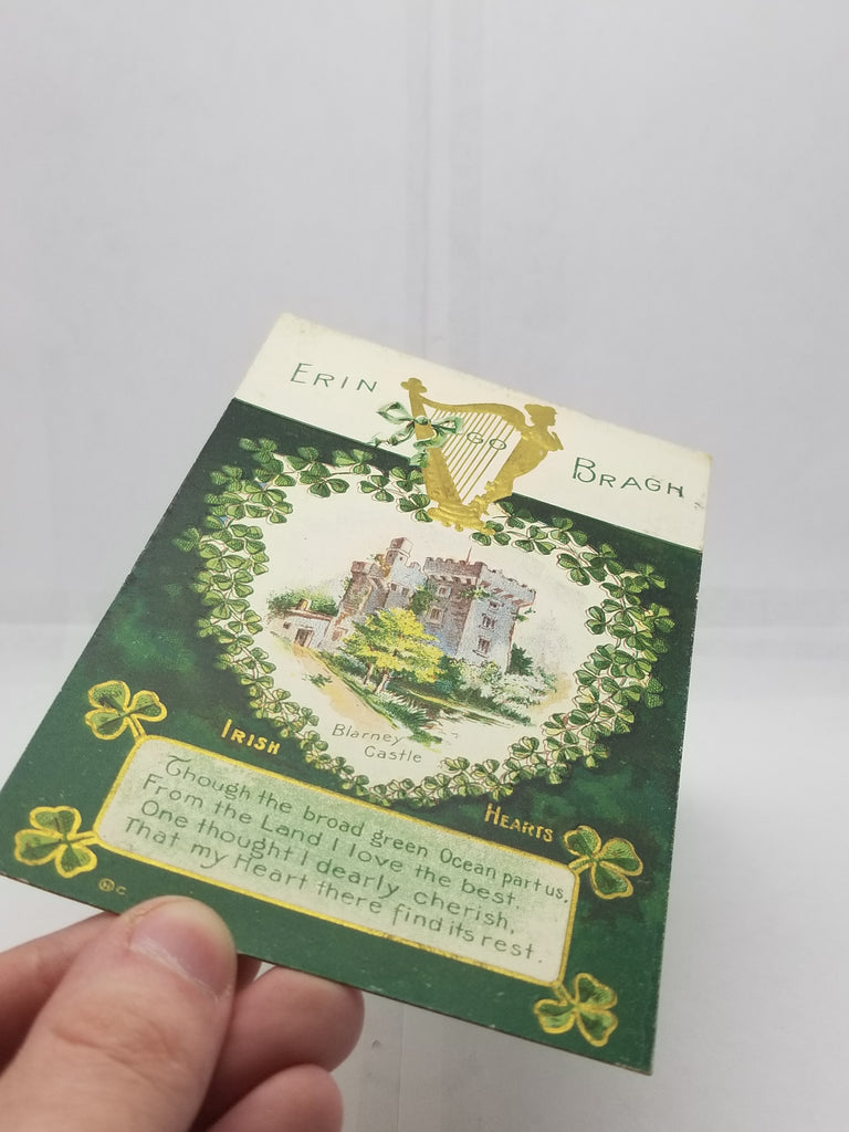 Saint Patrick's Day Postcard, Irish Themed Card, St Patrick Gold Embossed Dunmore Landscape White Pipe Winsch Pub