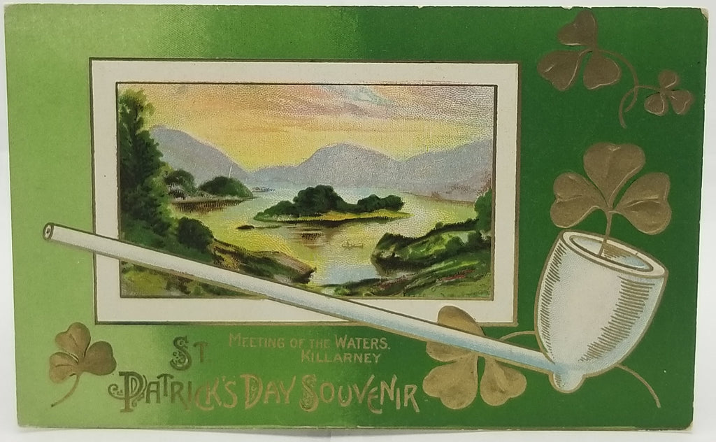 Saint Patrick's Day Postcard, Irish Themed Card, St Patrick Gold Embossed Killarney Landscape Winsch Publishing&nbsp;