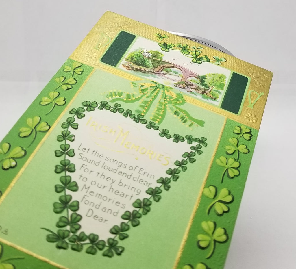 Saint Patrick's Day Postcard Embossed Irish Memories Poem Gold Top Shamrock Border