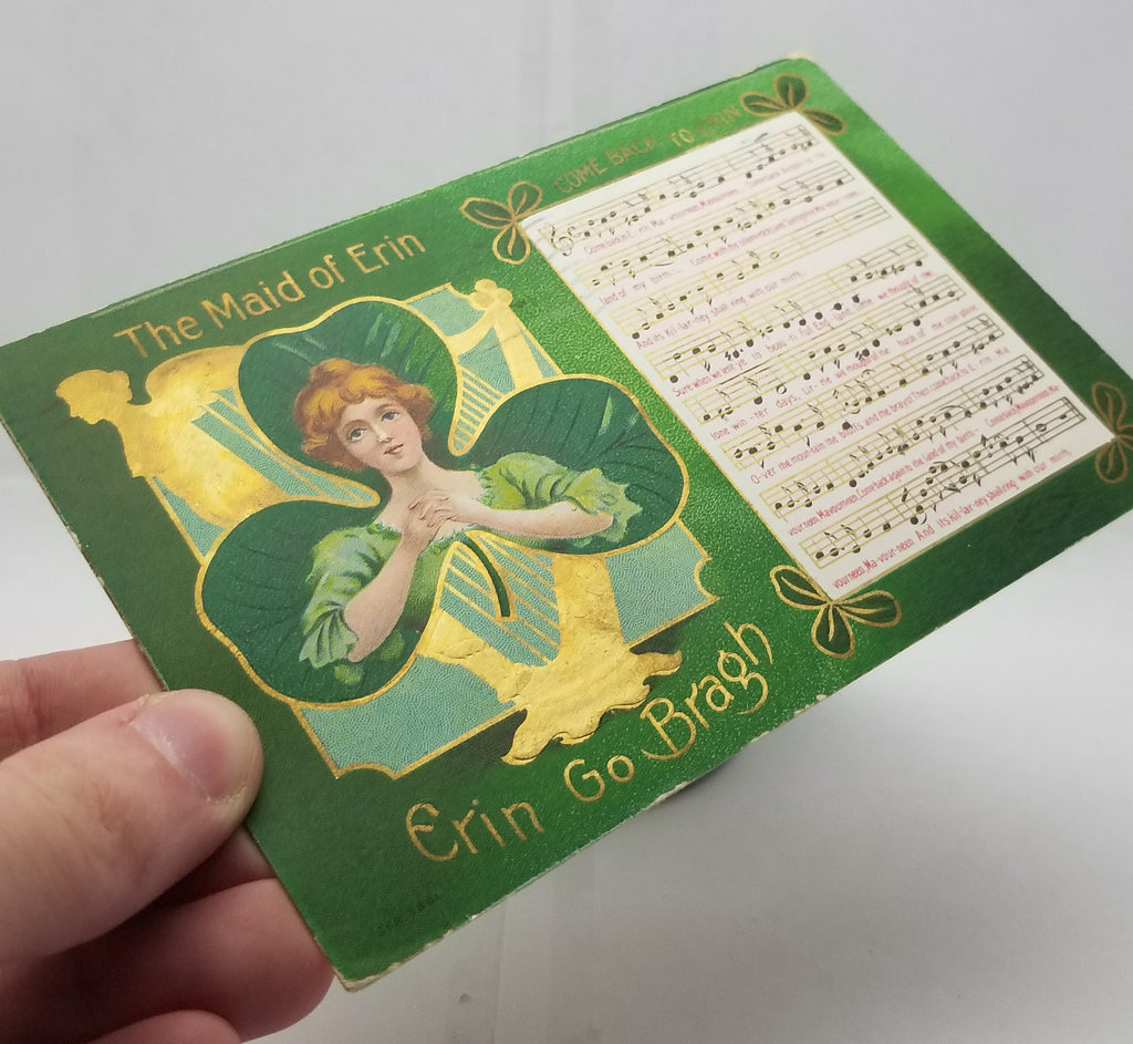 Saint Patrick's Day Postcard Maid of Erin Woman in Golden Harp IAP Publishing