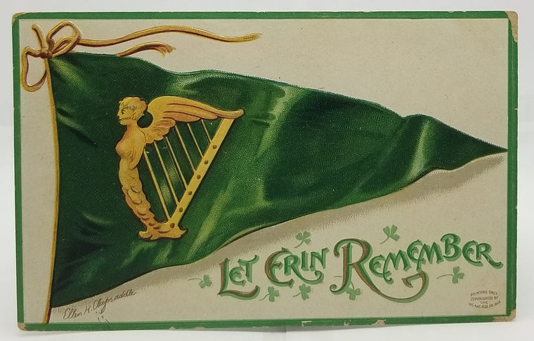 St Patrick's Day Postcard Ellen Clapsaddle Series 931 Let Erin Remember Green Irish Flag Golden Harp