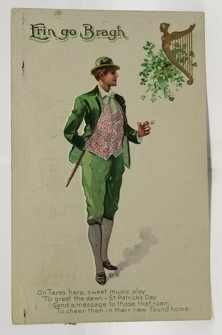 St Patrick's Day Postcard Irish Gentleman in Dapper Suit w/ Pipe Series No 9