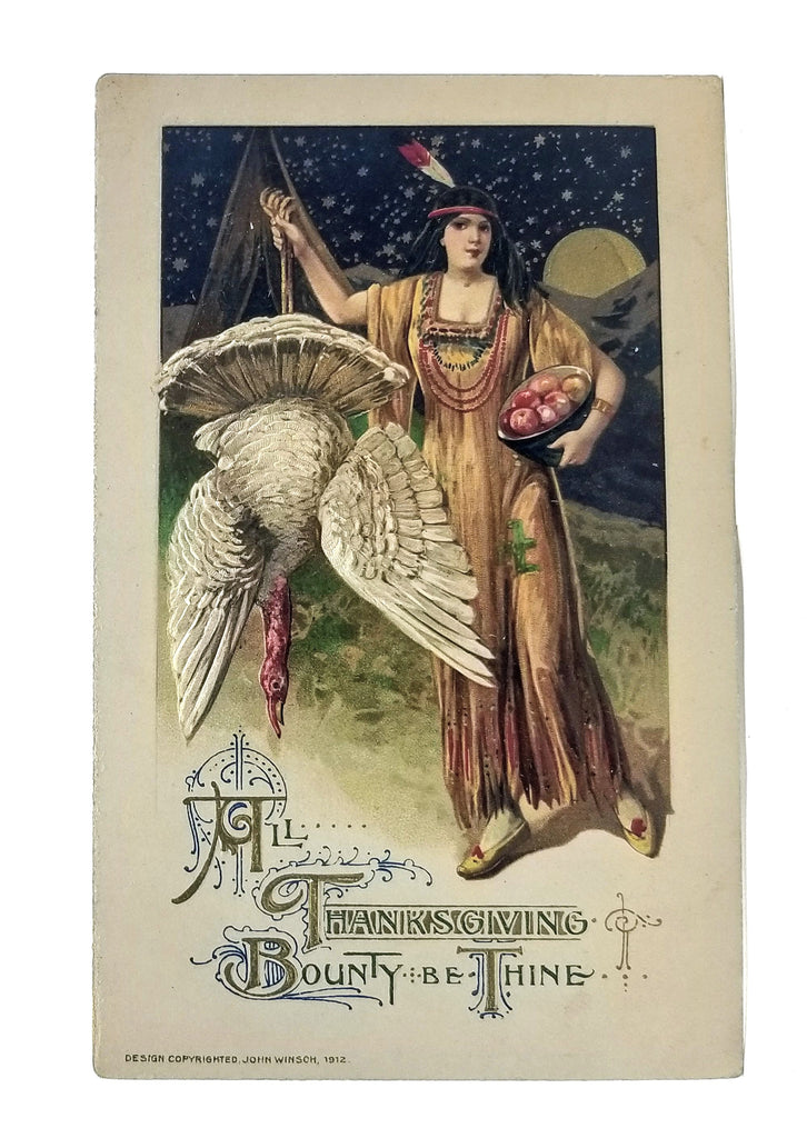 Thanksgiving Postcard Native American Indian Maiden Schmucker Winsch