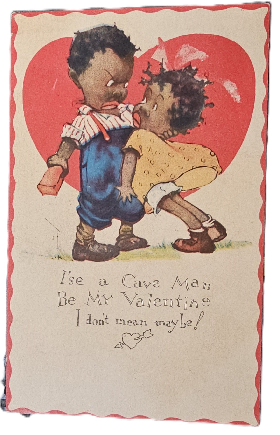 Valentine Postcard Black Americana Card Little Boy Acting Bossy Cave Man Grabbing Little Girl Artist Charles Twelvetrees