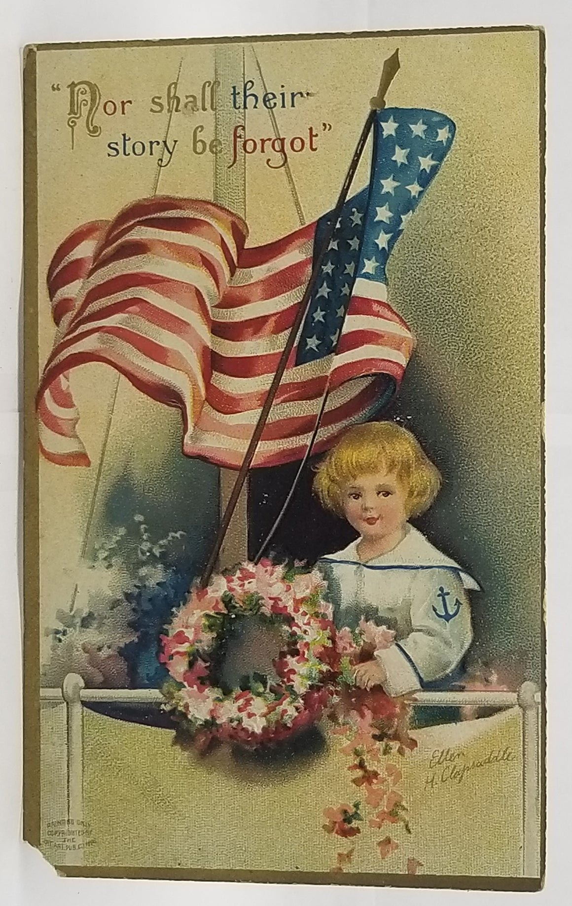 Patriotic Postcard Clapsaddle Sailor Boy American Flag