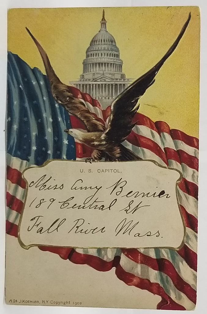 Patriotic Postcard Eagle with American Flag Capital Building Koehler 1902