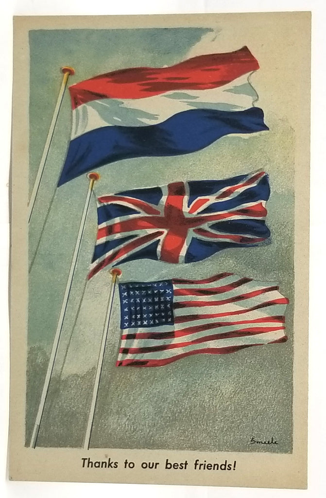 Patriotic Postcard Allies Flag World War II US UK Netherlands