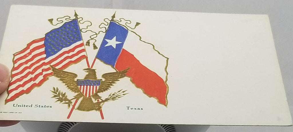 Patriotic Postcard United States & Texas Flags Gold Embossed with Eagle Early Souvenir Card