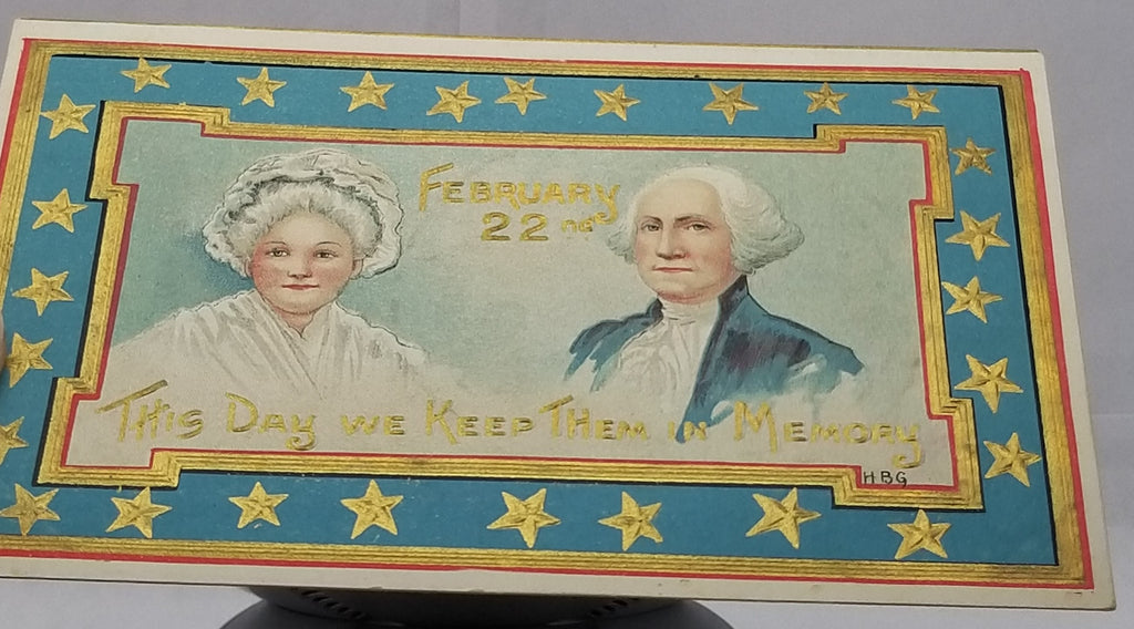 Patriotic Postcard George and Martha Washington February 22nd Gold Embossed Card Artist HB Griggs Series 2268