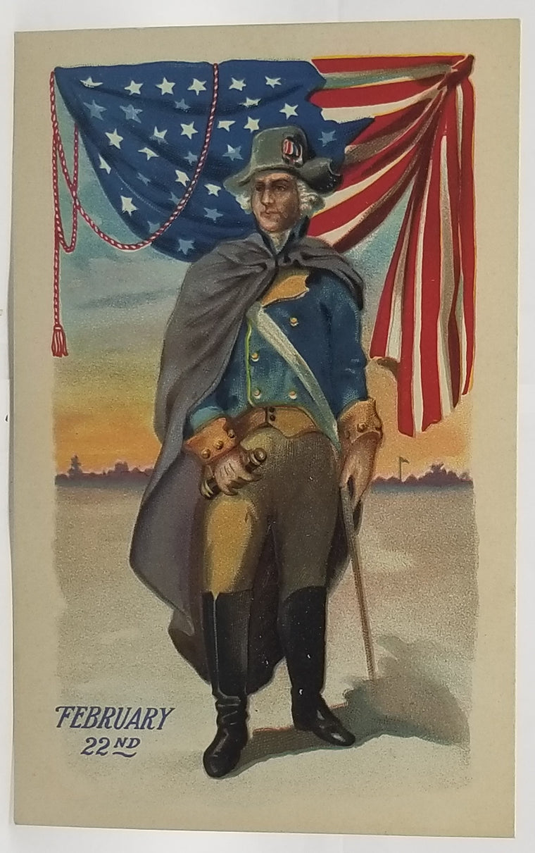 Patriotic Postcard General George Washington in Uniform with American Flag Series 2228