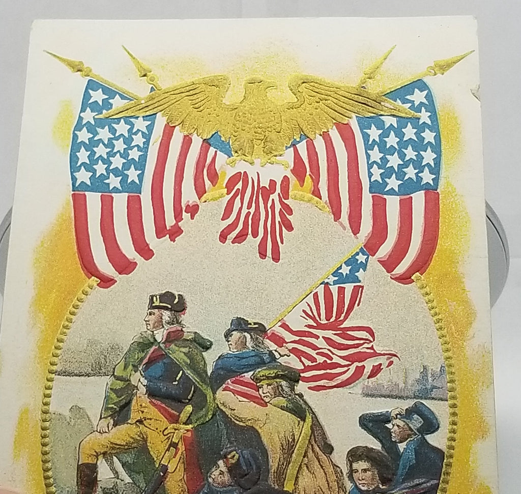 Patriotic Postcard President General George Washington Crossing The Delaware Golden Eagle with American Flags