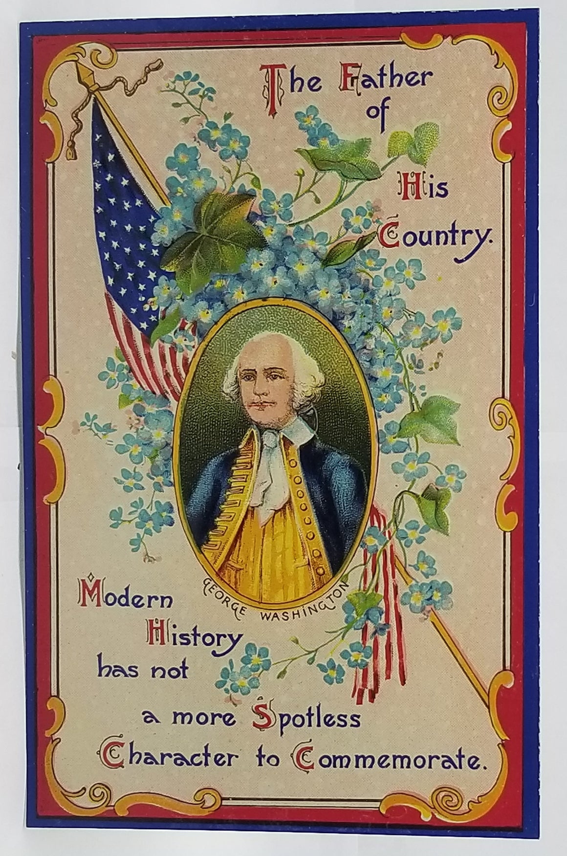 Patriotic Postcard President Washington with American Flags Father of Our Country Unused Gel Type Embossed Finish