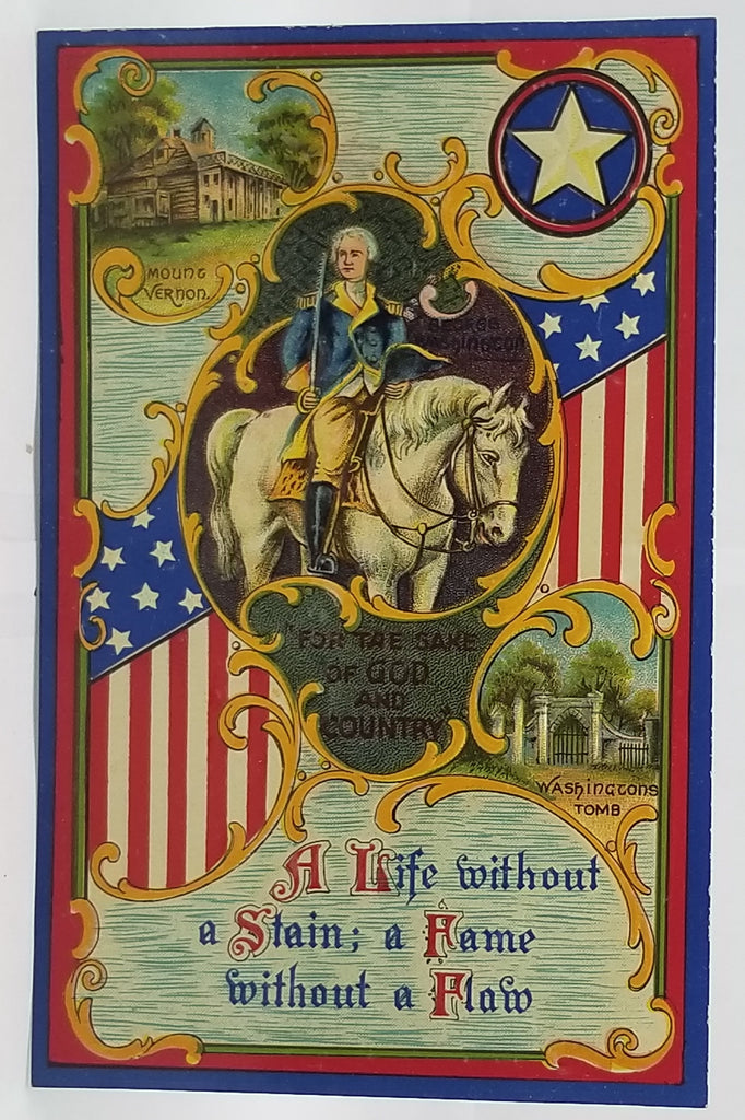 Patriotic Postcard President Washington on His Stallion with American Flag Background Unused Gel Type Embossed Finish