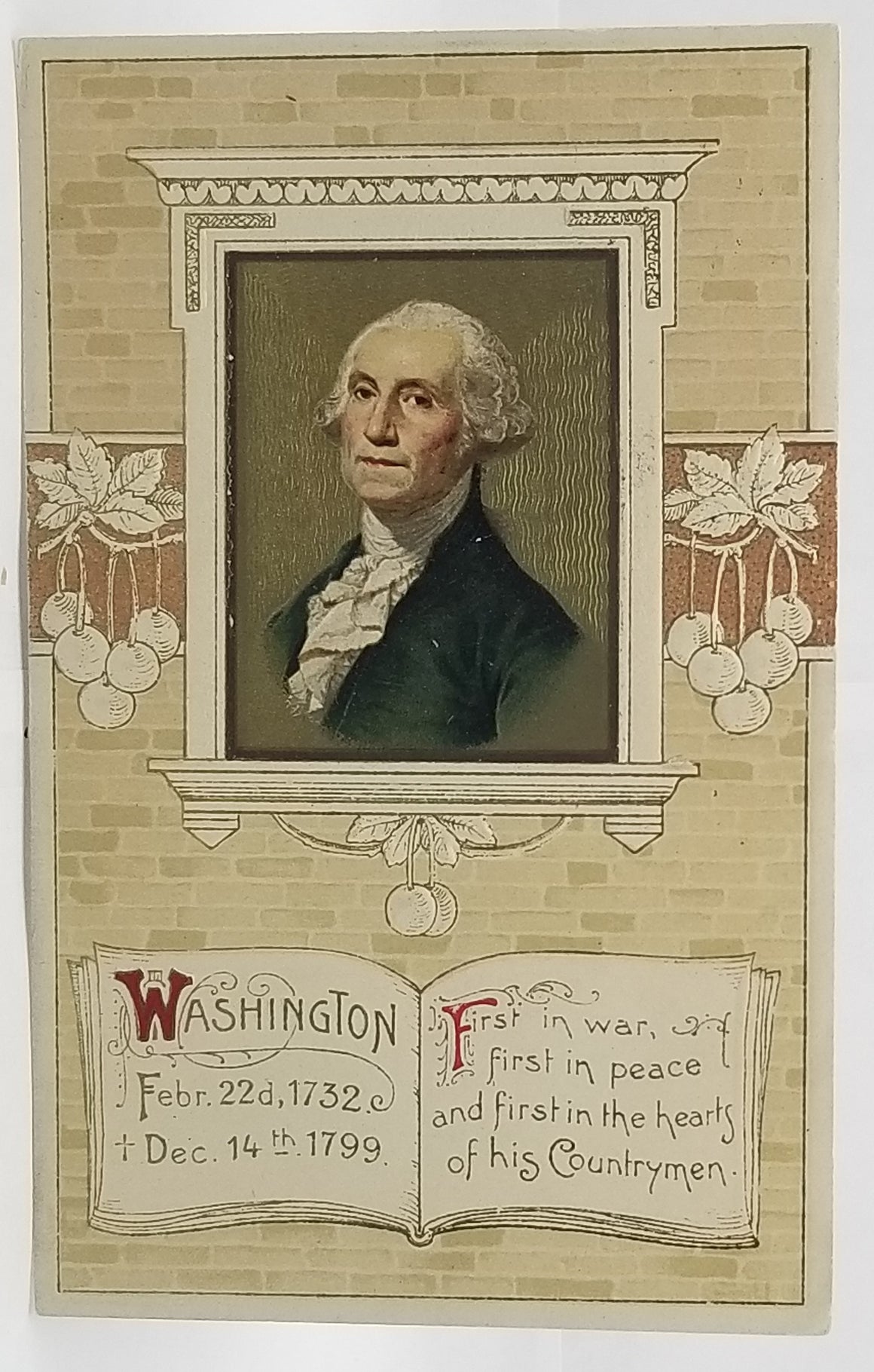 Patriotic Postcard President Washington Birthday Winsch Publishing First In War and Peace