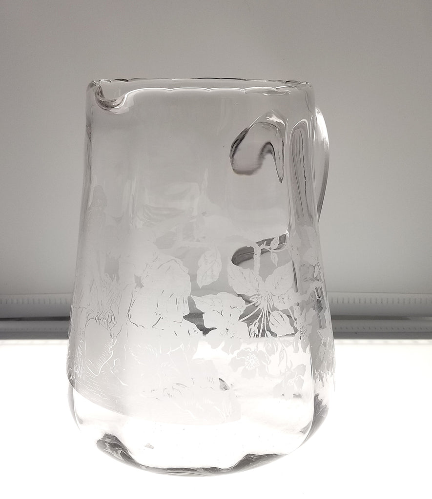 Maryland Acid Etched Glass Pitcher "Women at the Spring" Artist George Truog